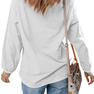 Women's Fall Graphic Sweatshirt, White Long Sleeve Corded Top - Main View