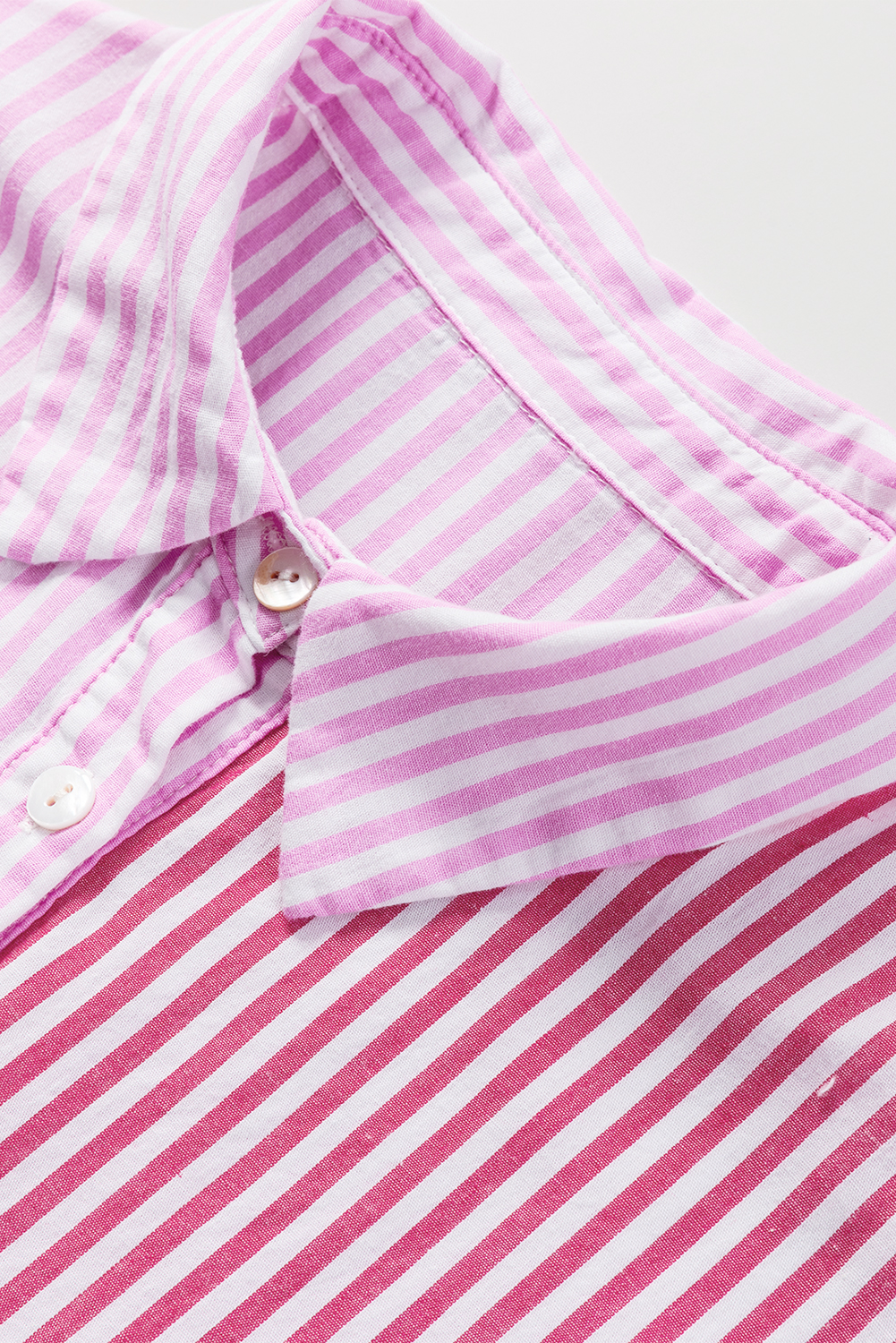 Casual Pink Striped Shirt, Half Sleeve Cotton Ruffle Top - Detail View 8 Casual Pink Striped Shirt, Half Sleeve Cotton Ruffle Top - Detail View 8