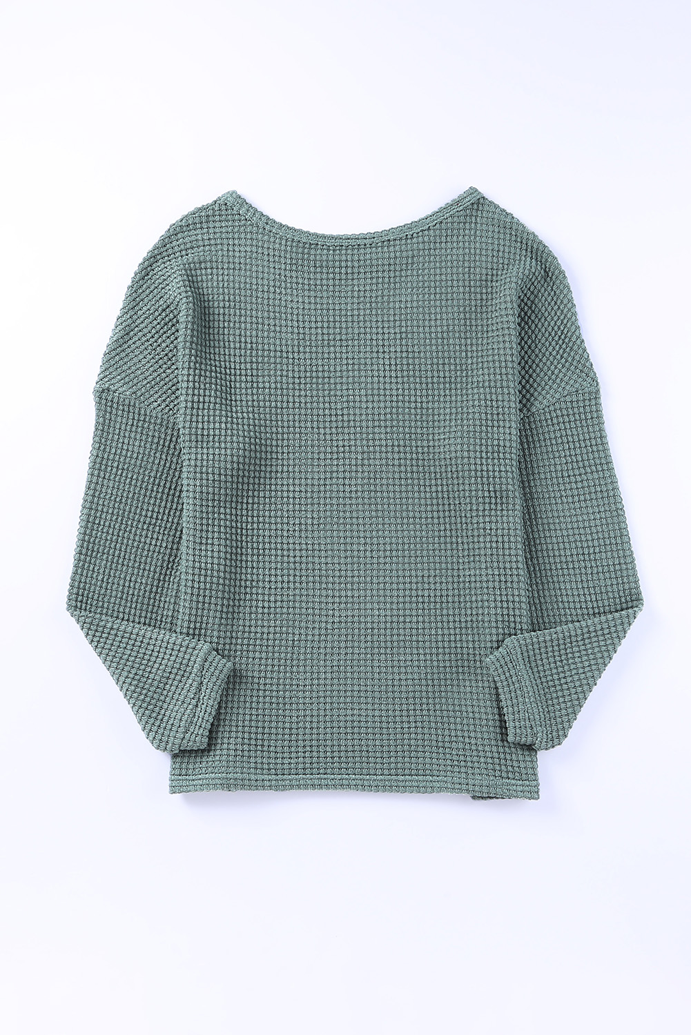 Stylish Casual Wear: Women's Green Drop Shoulder Long Sleeve Top - Detail View 8 Stylish Casual Wear: Women's Green Drop Shoulder Long Sleeve Top - Detail View 8
