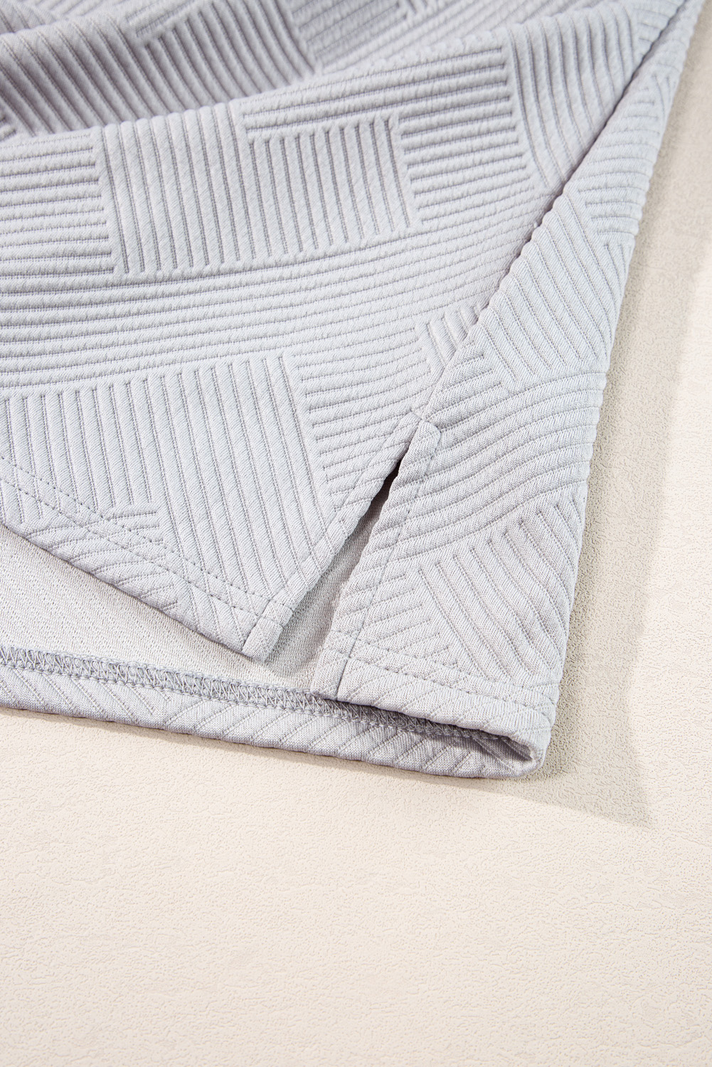 Women's Light Grey Solid Textured Collared V-Neck Top and Wide Leg Pants Set - Detail View 16 Women's Light Grey Solid Textured Collared V-Neck Top and Wide Leg Pants Set - Detail View 16