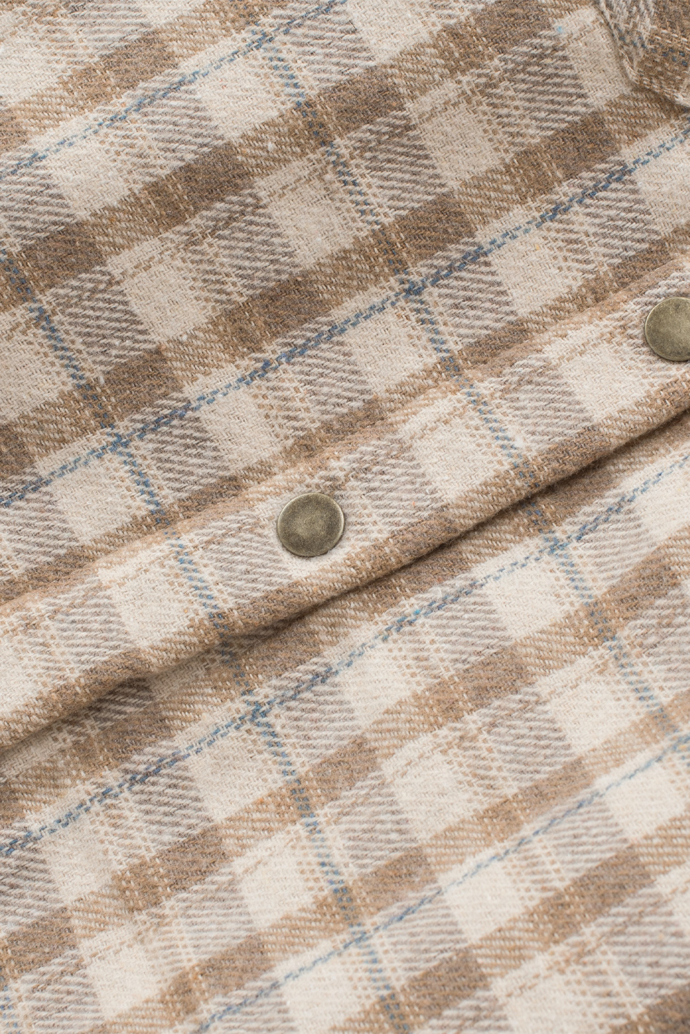 Women's Khaki Plaid Shacket, Sherpa Lined Hooded Jacket - Detail View 13 Women's Khaki Plaid Shacket, Sherpa Lined Hooded Jacket - Detail View 13