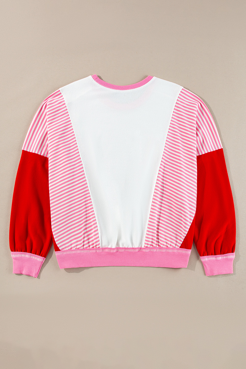 Women's Sweatshirt, Rose Red, Santa Claus, Striped Block, Patchwork Design, Round Neck, Long Sleeve, Festive Wear, Casual Style, Comfortable, Fall Fashion, Autumn Apparel, Graphic Sweatshirts, Cozy Outfit, Daily Wear - Detail View 4 Women's Sweatshirt, Rose Red, Santa Claus, Striped Block, Patchwork Design, Round Neck, Long Sleeve, Festive Wear, Casual Style, Comfortable, Fall Fashion, Autumn Apparel, Graphic Sweatshirts, Cozy Outfit, Daily Wear - Detail View 4