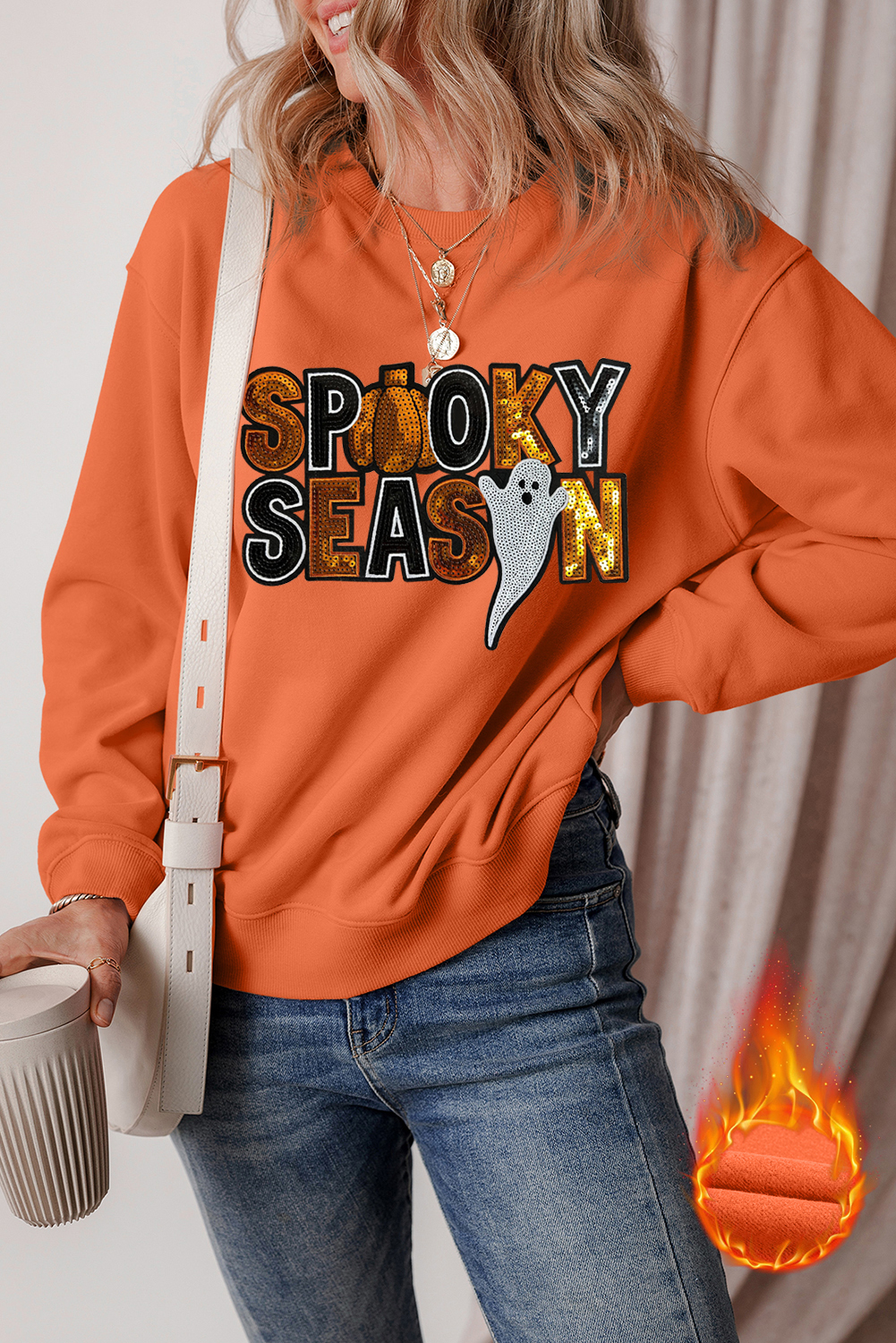 Sequin Detailed Casual Pullover Sweatshirt for Women - Perfect for Halloween - Detail View 3 Sequin Detailed Casual Pullover Sweatshirt for Women - Perfect for Halloween - Detail View 3