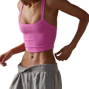 Women's Ribbed Cami Crop Top, Sleeveless Active Summer Tank - Main View