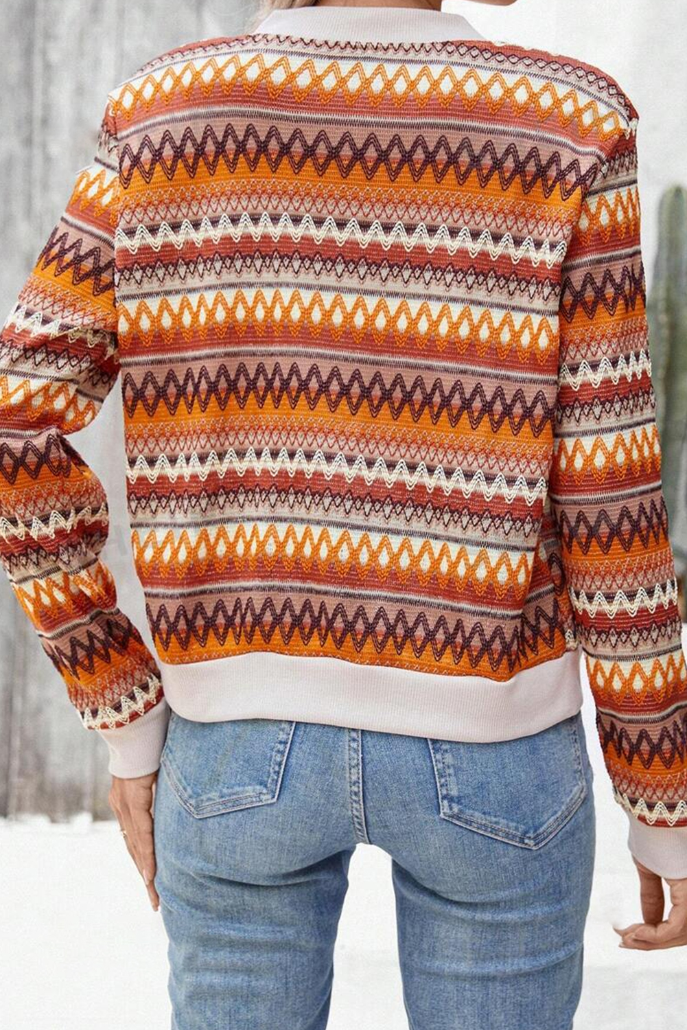Trendy Bohemian Striped Jacket with Zipper Closure - Perfect for Fall & Autumn - Detail View 2 Trendy Bohemian Striped Jacket with Zipper Closure - Perfect for Fall & Autumn - Detail View 2