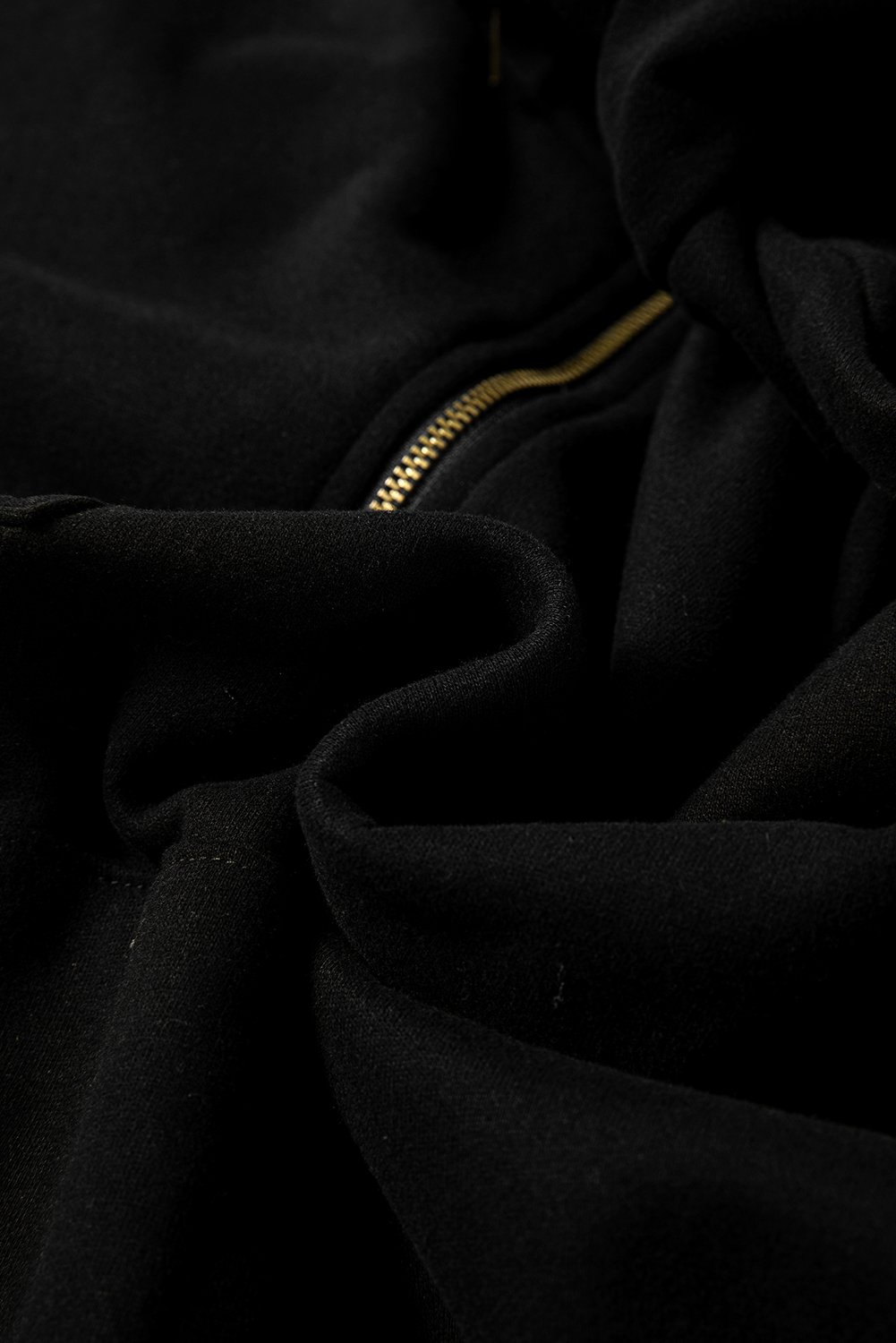 Women's Black Fleece Lined Half Zip Kangaroo Pockets Hoodie - Detail View 21 Women's Black Fleece Lined Half Zip Kangaroo Pockets Hoodie - Detail View 21