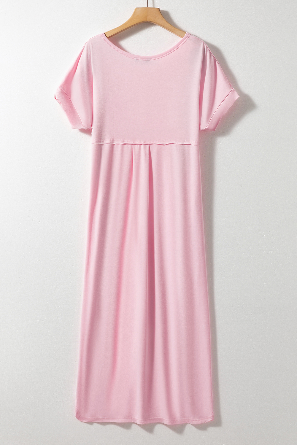 Women's Pink Maxi Dress, Casual V Neck Short Sleeve T-Shirt - Detail View 7 Women's Pink Maxi Dress, Casual V Neck Short Sleeve T-Shirt - Detail View 7