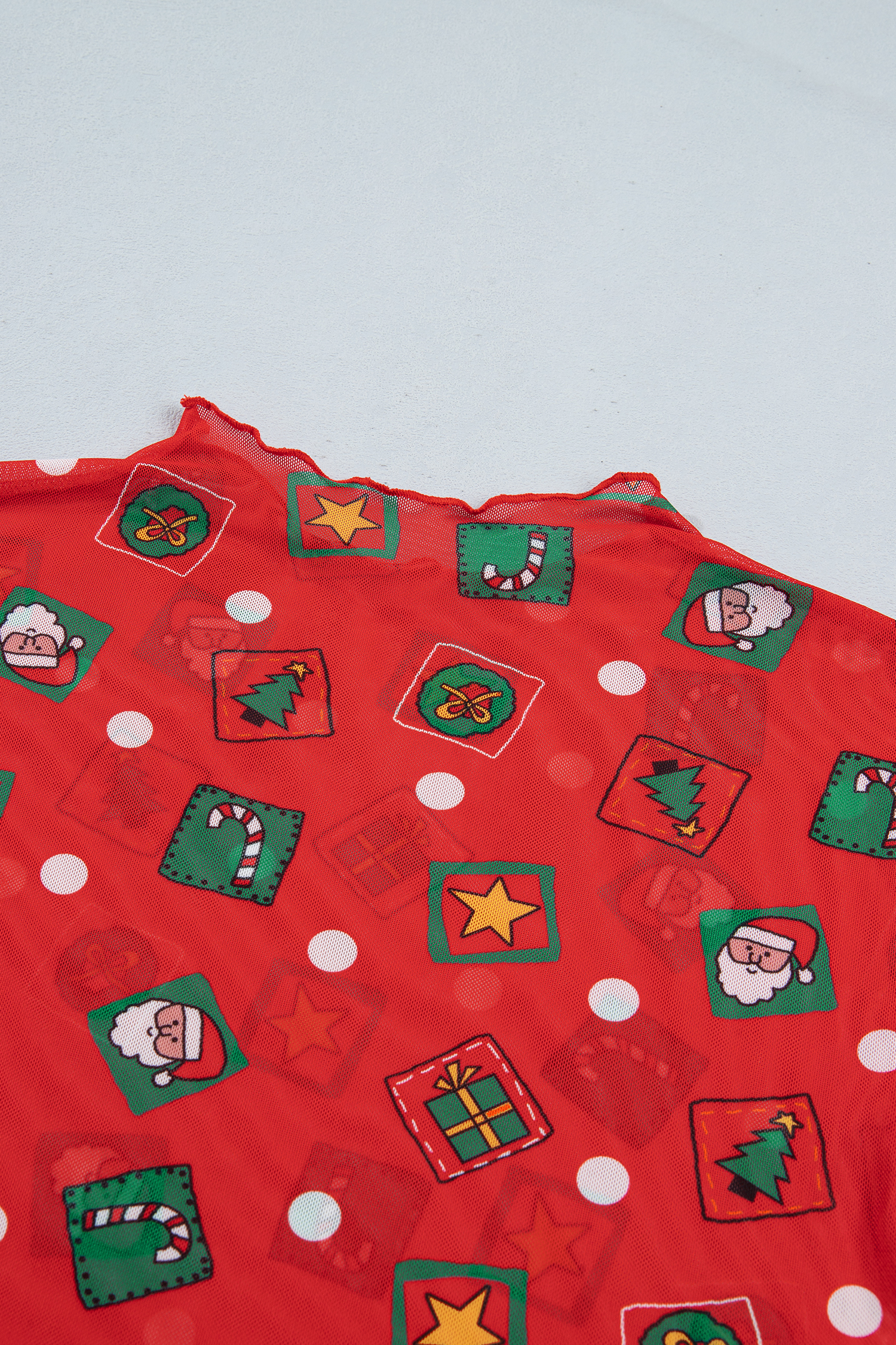 Women's Christmas Mesh Top, Casual Stand Neck Tee - Detail View 7 Women's Christmas Mesh Top, Casual Stand Neck Tee - Detail View 7