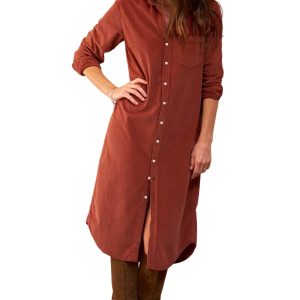 Women's Clay Corduroy Shirt Dress, Long Sleeve Casual Midi - Main View