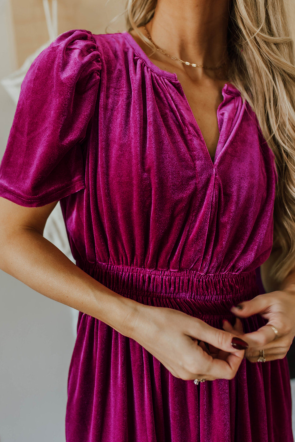 Boho Chic Velvet Maxi Dress - Flattering V Neck and Short Sleeves - Detail View 7 Boho Chic Velvet Maxi Dress - Flattering V Neck and Short Sleeves - Detail View 7