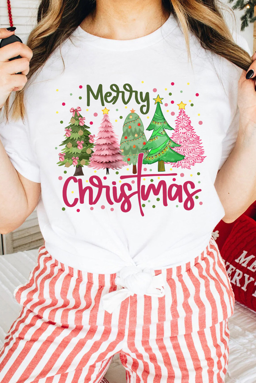 Festive Christmas Graphic Tee for Women - Casual Short Sleeve Crewneck - Detail View 6 Festive Christmas Graphic Tee for Women - Casual Short Sleeve Crewneck - Detail View 6