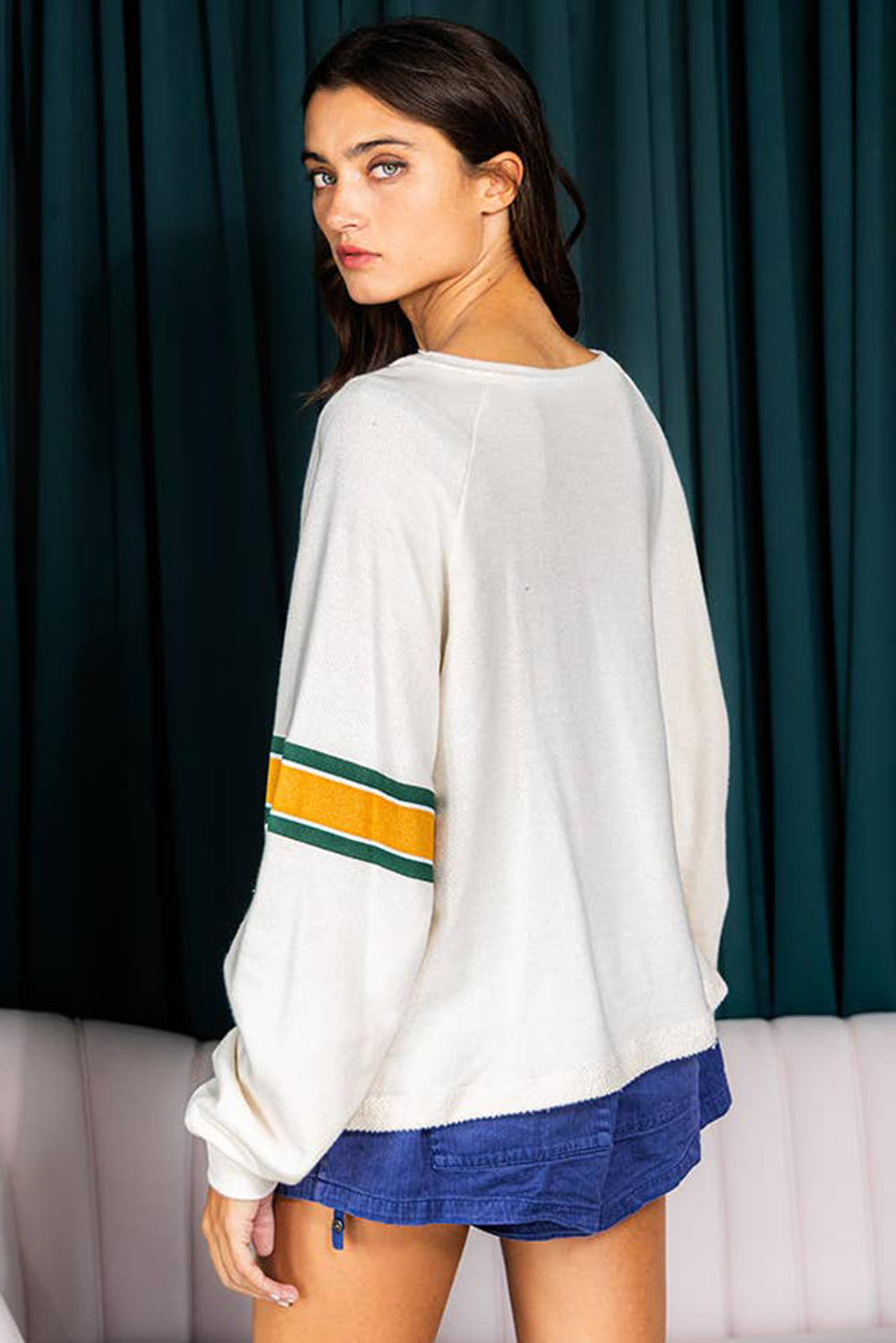 Casual Long Sleeve Top with Number 76 Print - Retro Sporty Style - Detail View 2 Casual Long Sleeve Top with Number 76 Print - Retro Sporty Style - Detail View 2