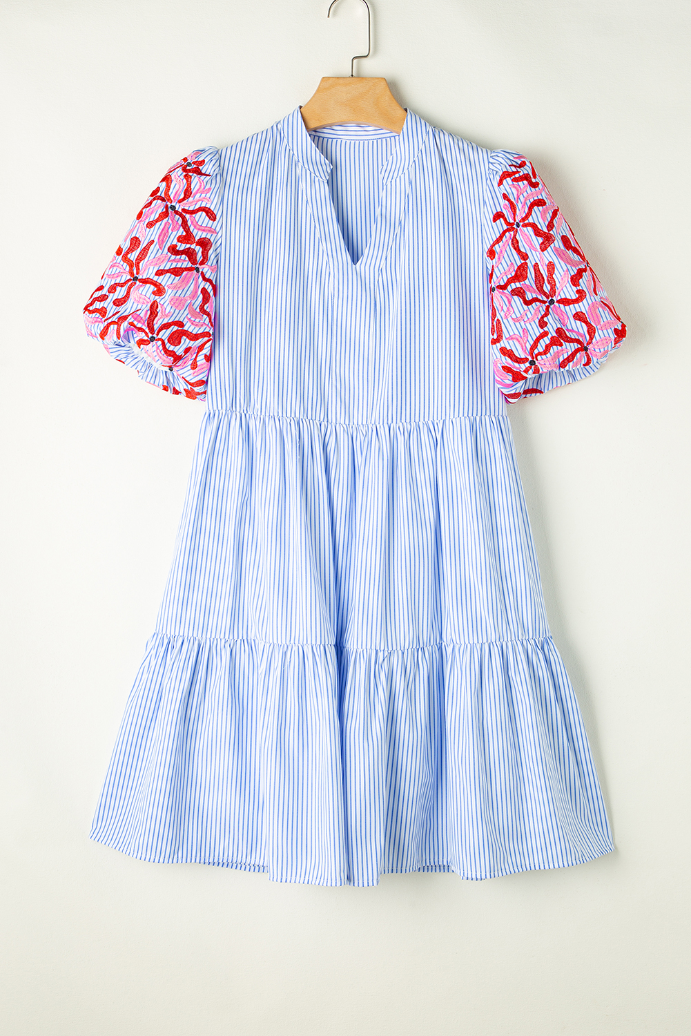Striking Short Sleeve Ruffled Dress with Notched Neckline - Detail View 7 Striking Short Sleeve Ruffled Dress with Notched Neckline - Detail View 7