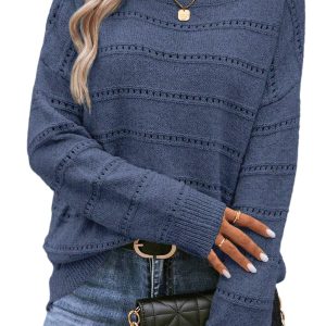 Women's Real Teal Pointelle Knit Boat Neck Drop Shoulder Sweater - Main View