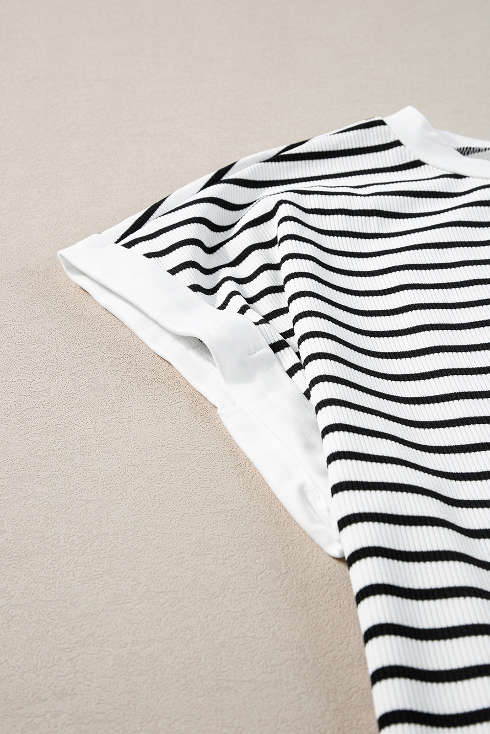 Summer Striped Lounge Set, Women's Casual Ribbed Two Piece Outfit - Detail View 11 Summer Striped Lounge Set, Women's Casual Ribbed Two Piece Outfit - Detail View 11