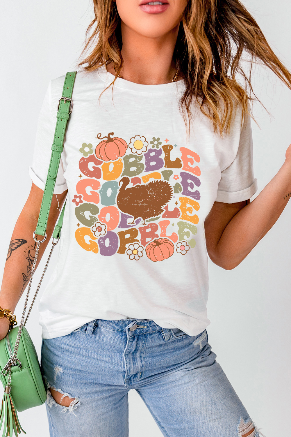 Stylish Women's Casual T-Shirt with Fun Thanksgiving Turkey Print - Detail View 7 Stylish Women's Casual T-Shirt with Fun Thanksgiving Turkey Print - Detail View 7