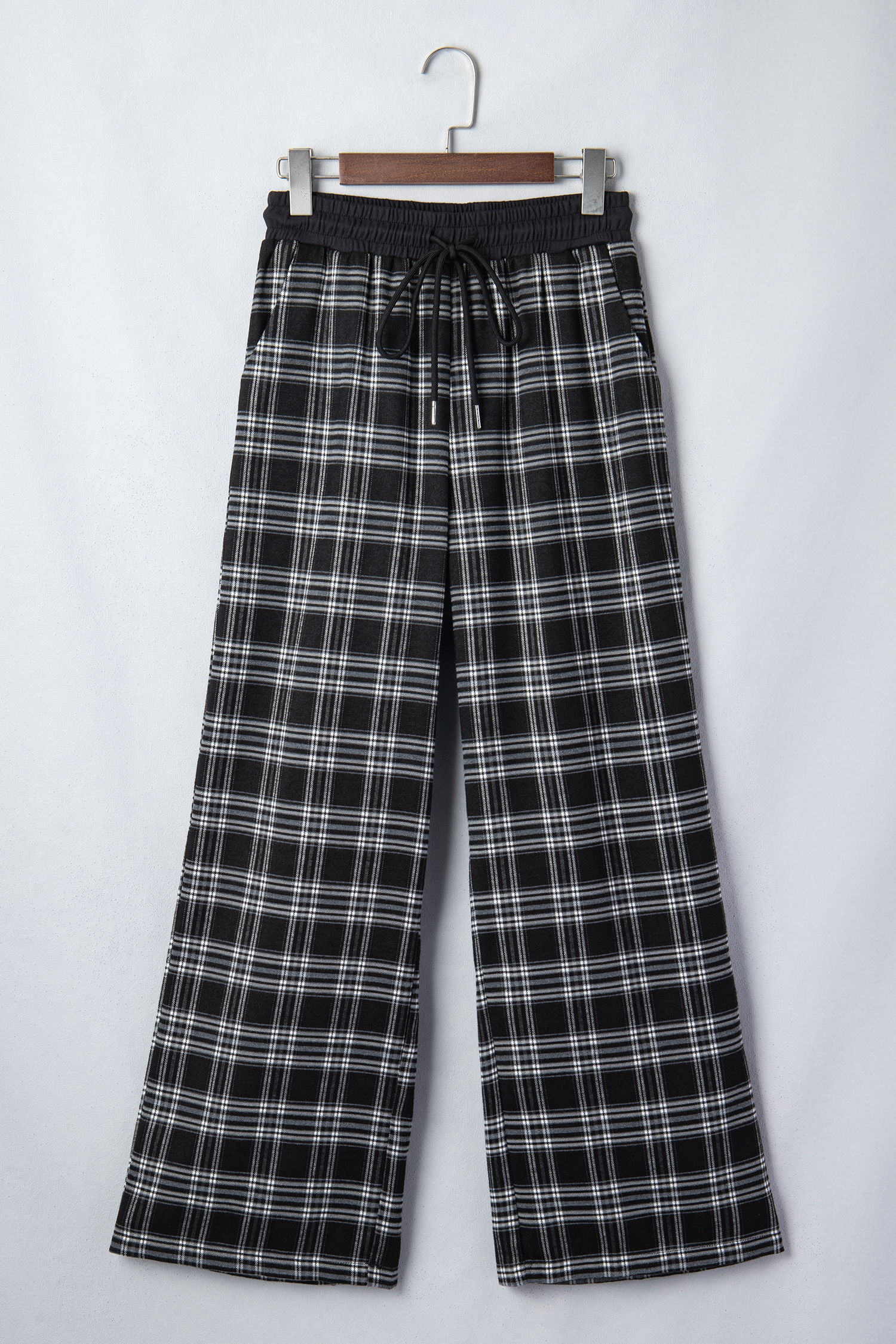 Women's Plaid Wide Leg Pants, Casual Daily Trousers - Detail View 7 Women's Plaid Wide Leg Pants, Casual Daily Trousers - Detail View 7