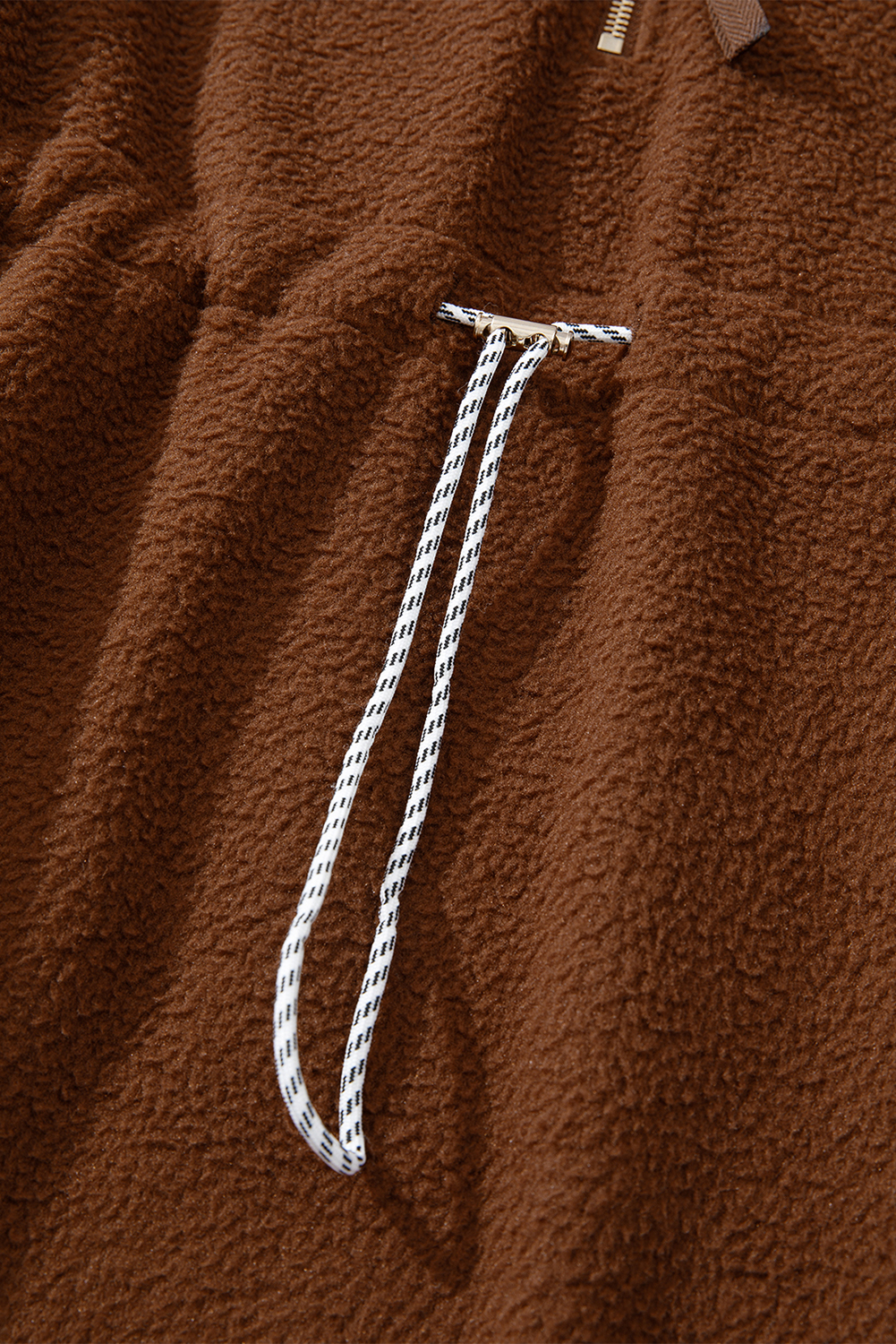 Women's Brown Half Zip Fleece Pullover Sweatshirt for Casual Comfort - Detail View 9 Women's Brown Half Zip Fleece Pullover Sweatshirt for Casual Comfort - Detail View 9