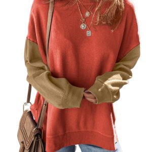 Women's Gold Flame Two Tone Patchwork Drop Shoulder Pullover Sweatshirt - Main View