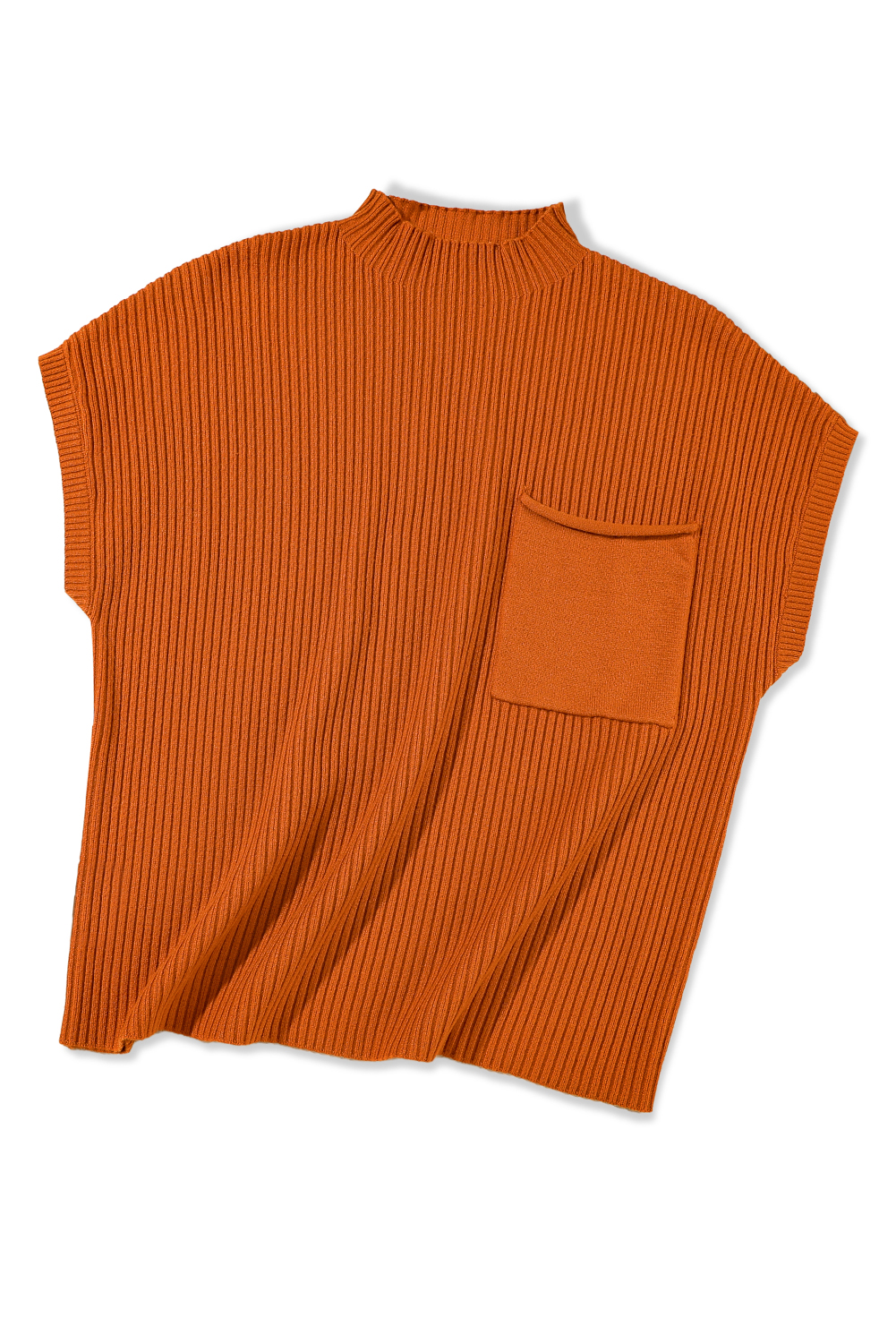Mock Neck Ribbed Knit Top, Comfortable Daily Pocket Sweater - Detail View 2 Mock Neck Ribbed Knit Top, Comfortable Daily Pocket Sweater - Detail View 2