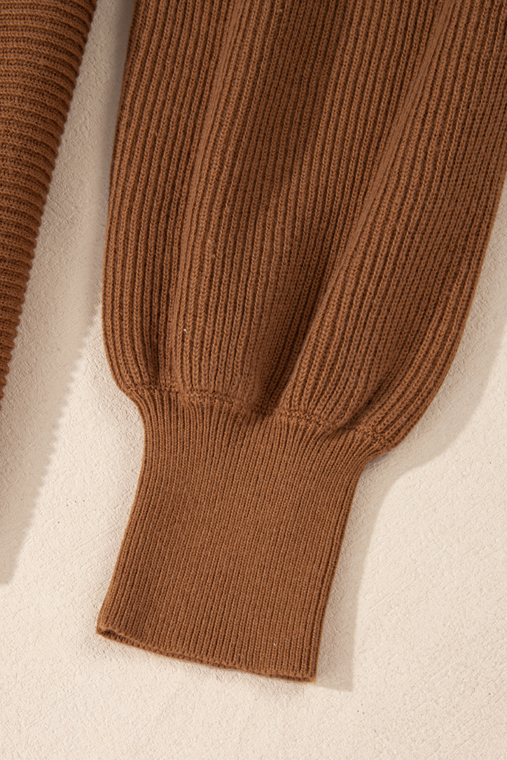 Women's Sweater, Camel Color, Ribbed Knit, Drop Sleeve, V Neck, Loose Fit, Cozy, Casual, Everyday Wear, Fall & Autumn, Trendy, Comfortable, Solid Color, Versatile Wardrobe Staple, Long Sleeve, Elegant Neckline, Chic Style - Detail View 12 Women's Sweater, Camel Color, Ribbed Knit, Drop Sleeve, V Neck, Loose Fit, Cozy, Casual, Everyday Wear, Fall & Autumn, Trendy, Comfortable, Solid Color, Versatile Wardrobe Staple, Long Sleeve, Elegant Neckline, Chic Style - Detail View 12