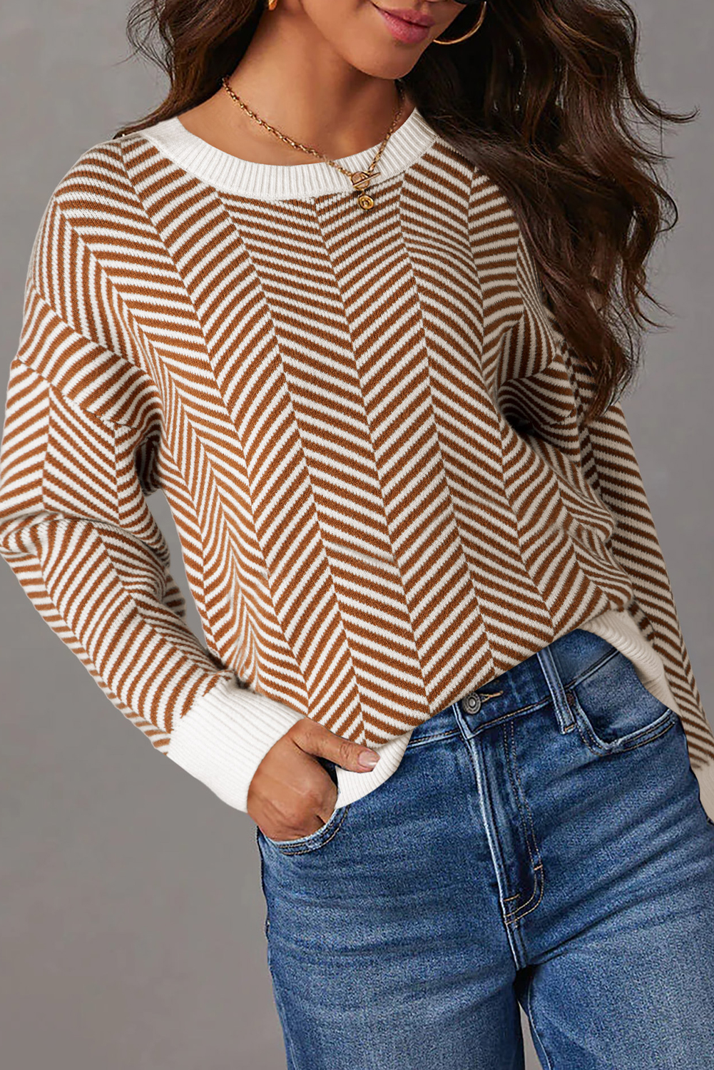 Cozy and Comfortable Long Sleeve Crew Neck Sweater for Daily Wear - Coffee - Detail View 7 Cozy and Comfortable Long Sleeve Crew Neck Sweater for Daily Wear - Coffee - Detail View 7