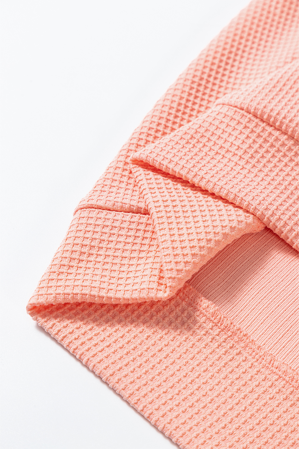 Women's Grapefruit Orange Waffle Knit Wide Bracelet Sleeve Raglan Top - Detail View 9 Women's Grapefruit Orange Waffle Knit Wide Bracelet Sleeve Raglan Top - Detail View 9