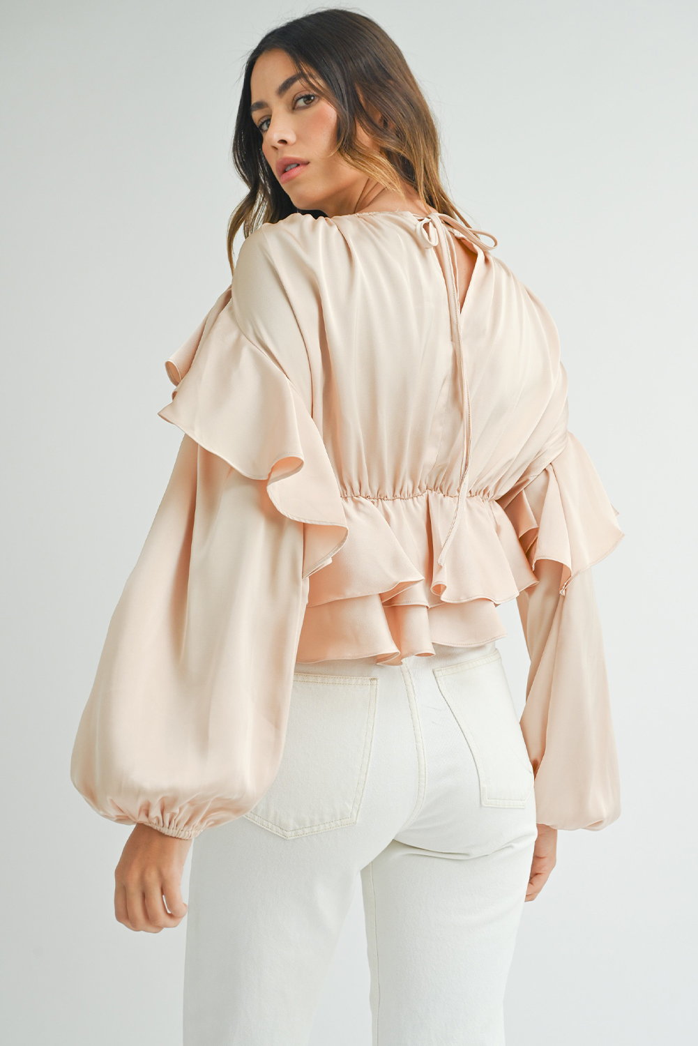 Fashion-forward Long Sleeve Blouse for Office and Date Night – Puff Sleeves Design - Detail View 3 Fashion-forward Long Sleeve Blouse for Office and Date Night – Puff Sleeves Design - Detail View 3