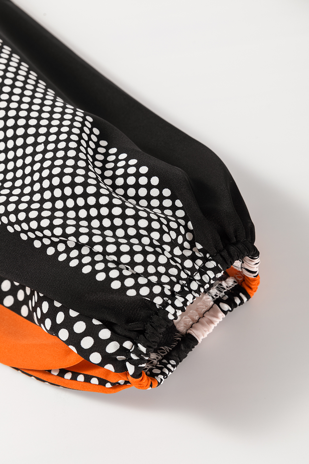Women's Blouse, Orange Polka Dot, Vertical Stripes, Puff Sleeve, Casual, Elegant Style, Long Sleeve, Comfortable, Shift Silhouette, Office Wear, Chic Top, 100% Polyester, Spring Fashion - Detail View 12 Women's Blouse, Orange Polka Dot, Vertical Stripes, Puff Sleeve, Casual, Elegant Style, Long Sleeve, Comfortable, Shift Silhouette, Office Wear, Chic Top, 100% Polyester, Spring Fashion - Detail View 12