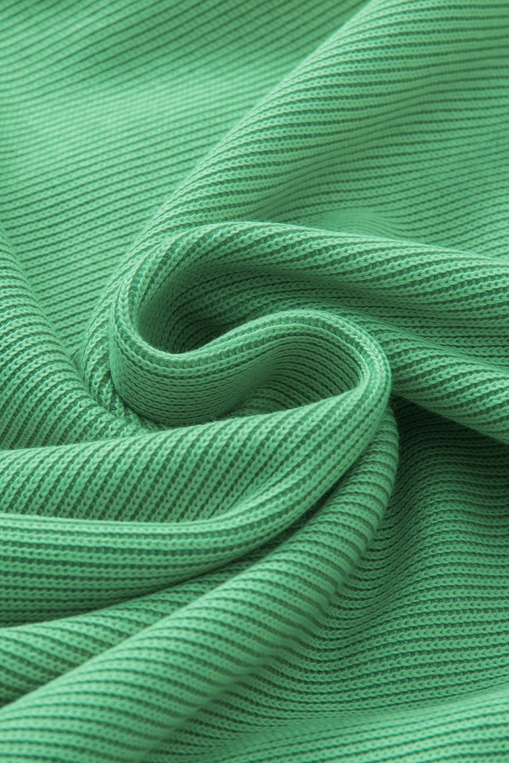 Women's Green Ribbed Blouse, Ruffle Sleeve Casual Top - Detail View 10 Women's Green Ribbed Blouse, Ruffle Sleeve Casual Top - Detail View 10