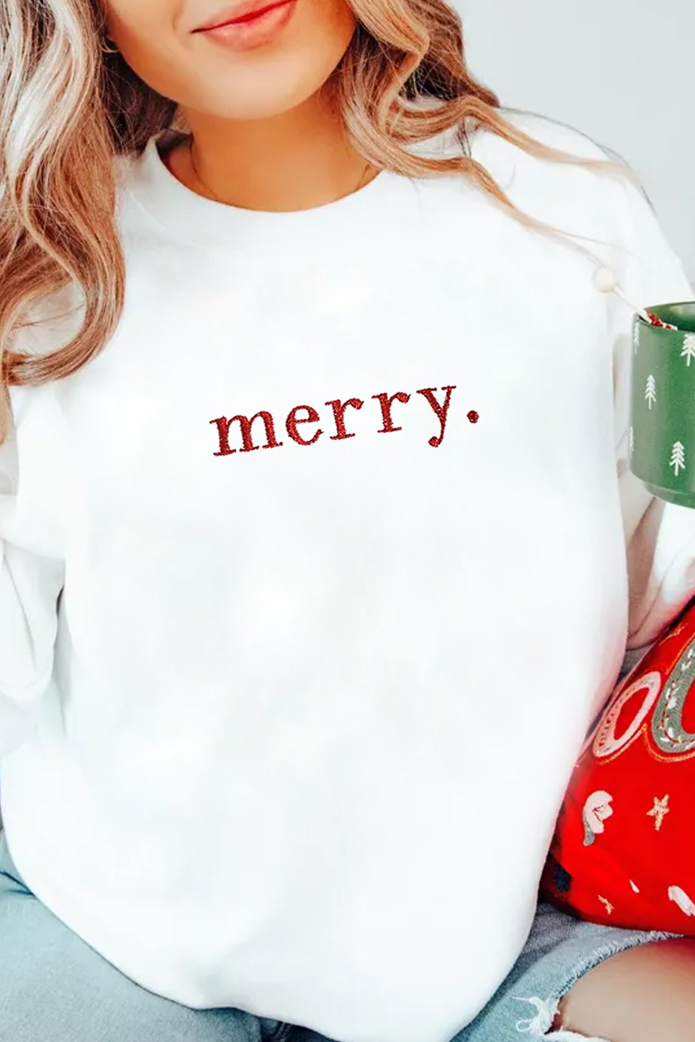 Casual Long Sleeve Graphic Sweatshirt - Embrace the Holiday Spirit - Detail View 3 Casual Long Sleeve Graphic Sweatshirt - Embrace the Holiday Spirit - Detail View 3