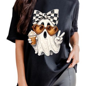 Women's Ghost Graphic T-Shirt, Casual Short Sleeve Halloween - Main View