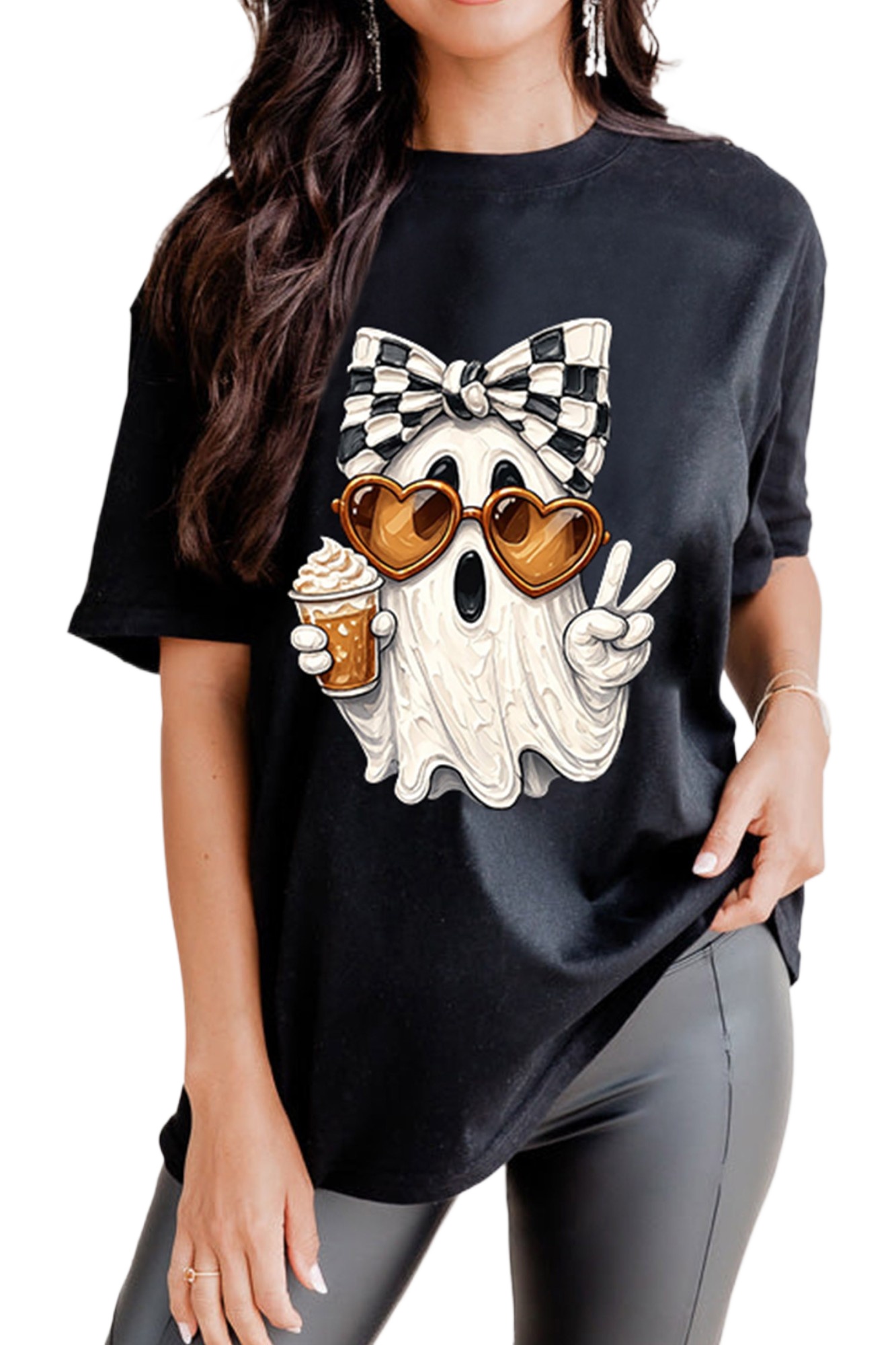 Women's Ghost Graphic T-Shirt, Casual Short Sleeve Halloween - Main View Women's Ghost Graphic T-Shirt, Casual Short Sleeve Halloween - Main View