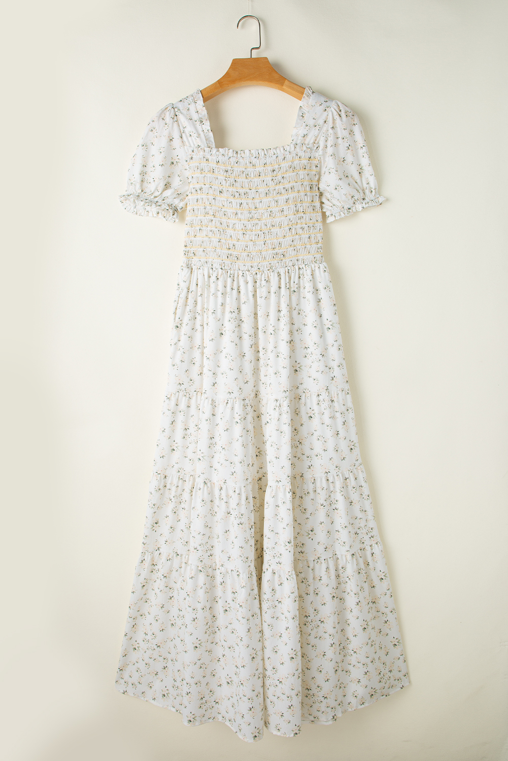 Casual Floral Puff Sleeve Dress, Smocked Waist Long Summer - Detail View 9 Casual Floral Puff Sleeve Dress, Smocked Waist Long Summer - Detail View 9