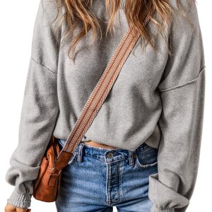 Women's Gray Turtleneck Sweater, Long Sleeve Knit Pullover - Main View