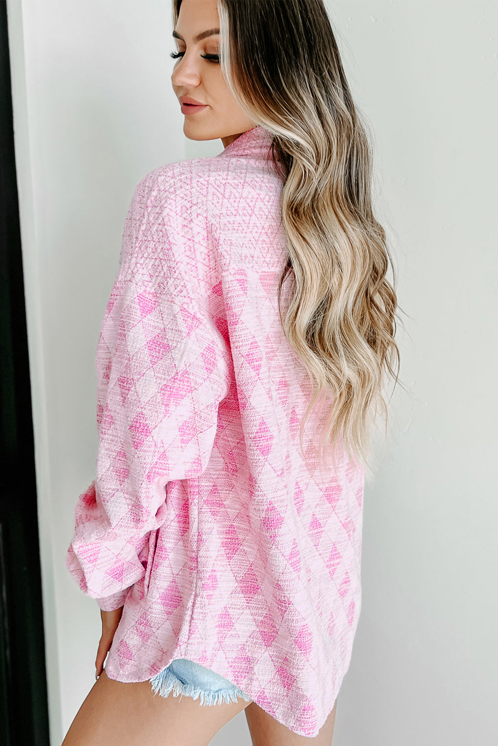 Chic and Casual Women's Geometric Print Shacket - Pink - Detail View 3 Chic and Casual Women's Geometric Print Shacket - Pink - Detail View 3