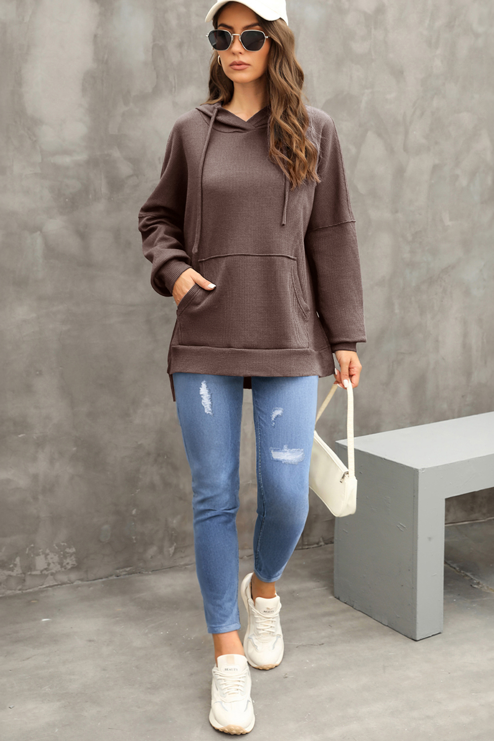 Versatile Women's Casual Hoodie: High Low Oversized Fit - Solid Color - Detail View 8 Versatile Women's Casual Hoodie: High Low Oversized Fit - Solid Color - Detail View 8