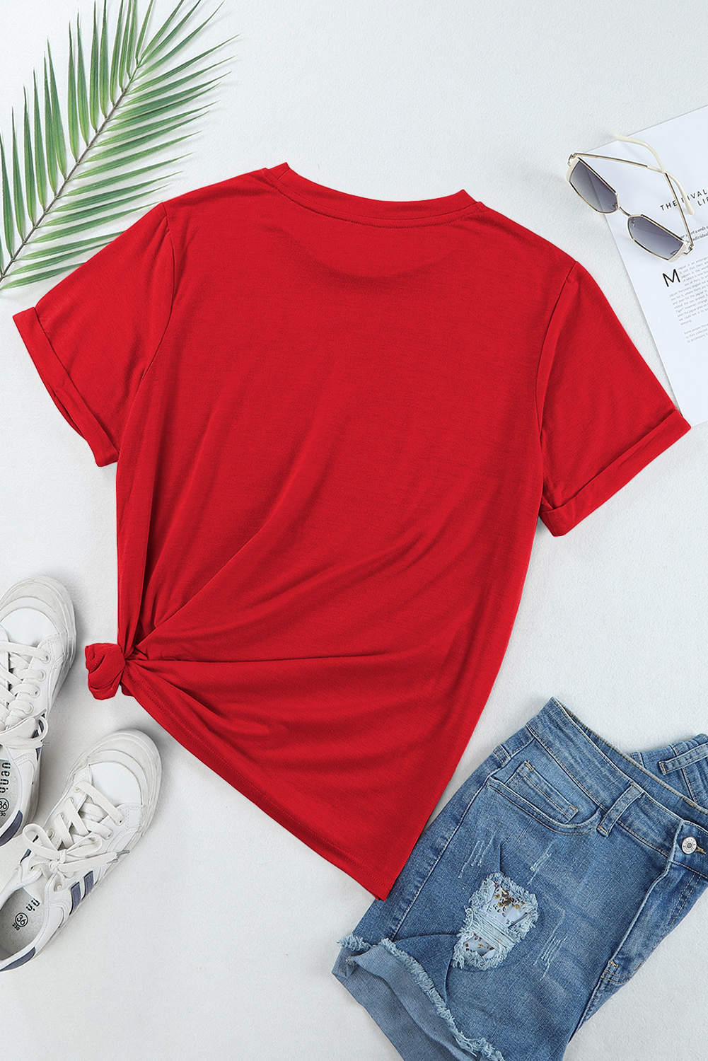 Red Casual Round Neck T-Shirt, Soft Comfortable Everyday Tee - Detail View 8 Red Casual Round Neck T-Shirt, Soft Comfortable Everyday Tee - Detail View 8