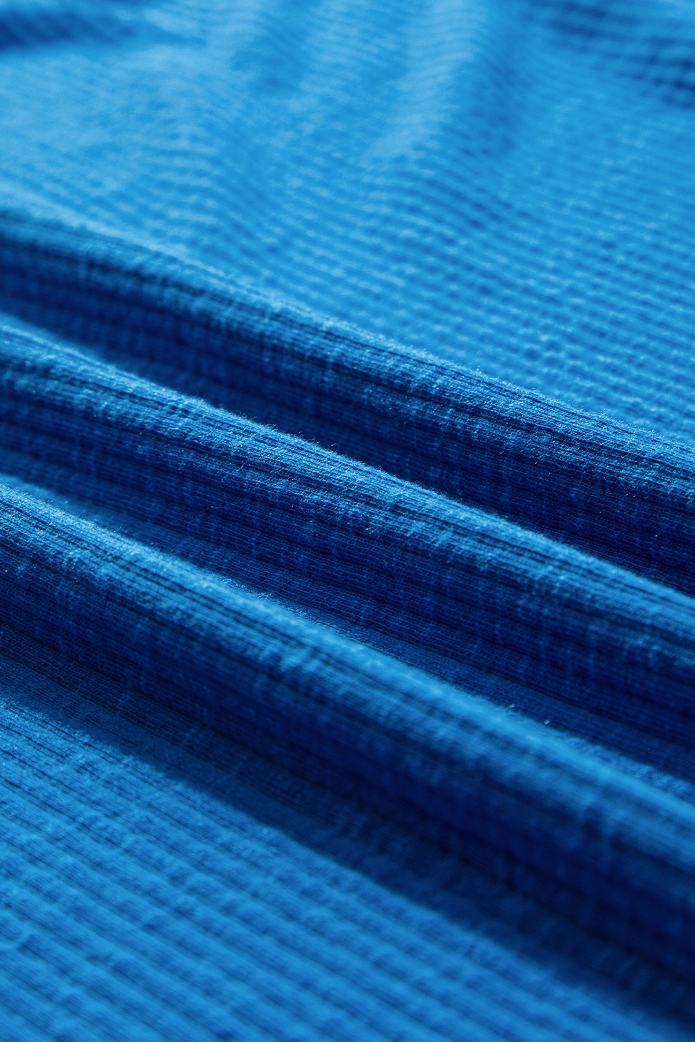 Stylish V Neck Long Sleeve Knit Top - Blue Ribbed Texture for a Modern Look - Detail View 6 Stylish V Neck Long Sleeve Knit Top - Blue Ribbed Texture for a Modern Look - Detail View 6