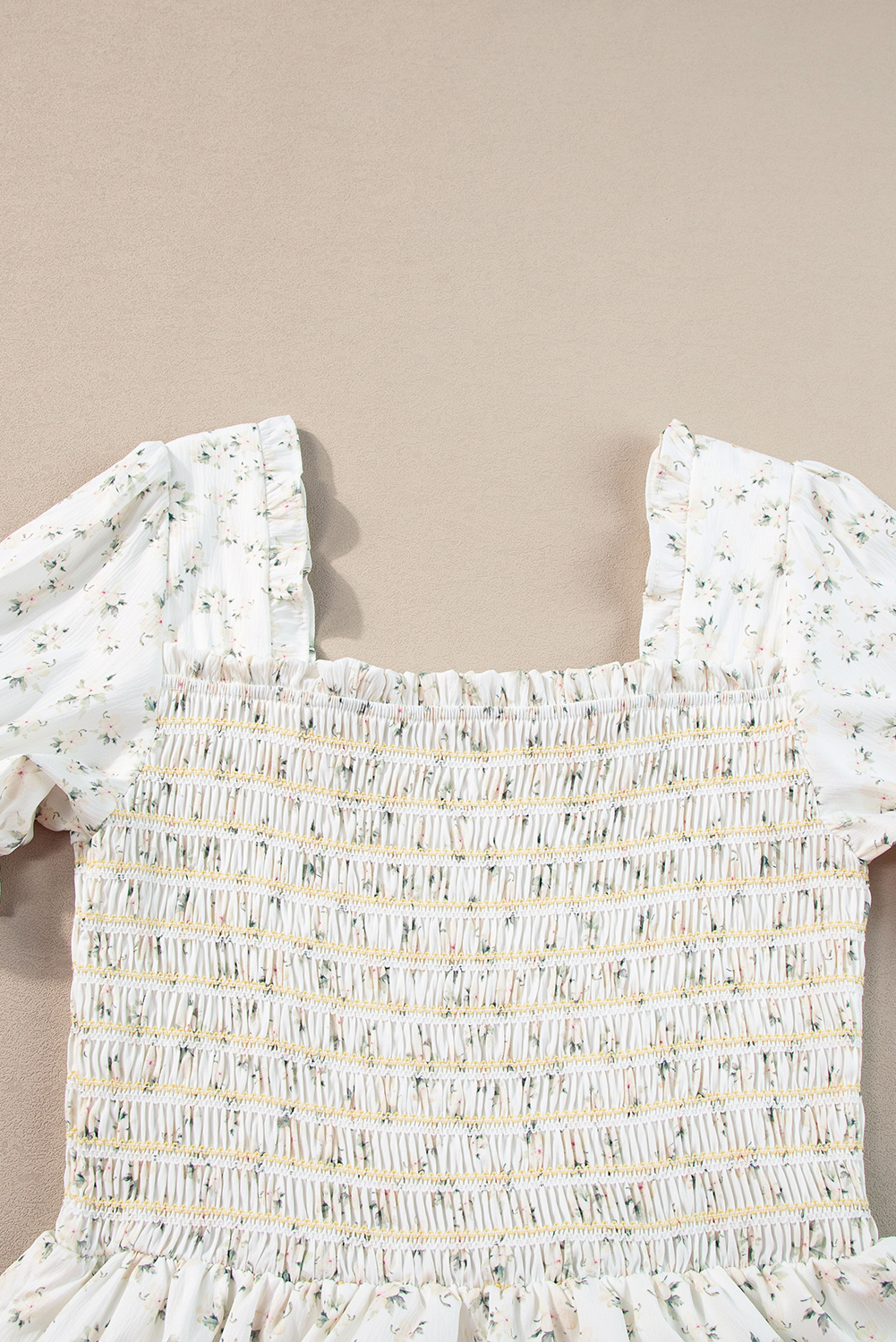 White Floral Tiered Maxi Dress, Square Neck Southern Belle - Detail View 14 White Floral Tiered Maxi Dress, Square Neck Southern Belle - Detail View 14