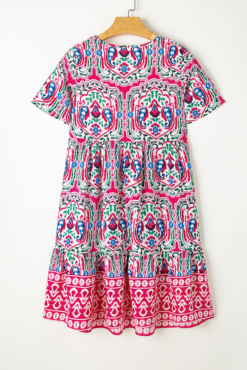 Women's Bohemian Mini Dress, Pink Paisley Summer Vacation - Detail View 13 Women's Bohemian Mini Dress, Pink Paisley Summer Vacation - Detail View 13