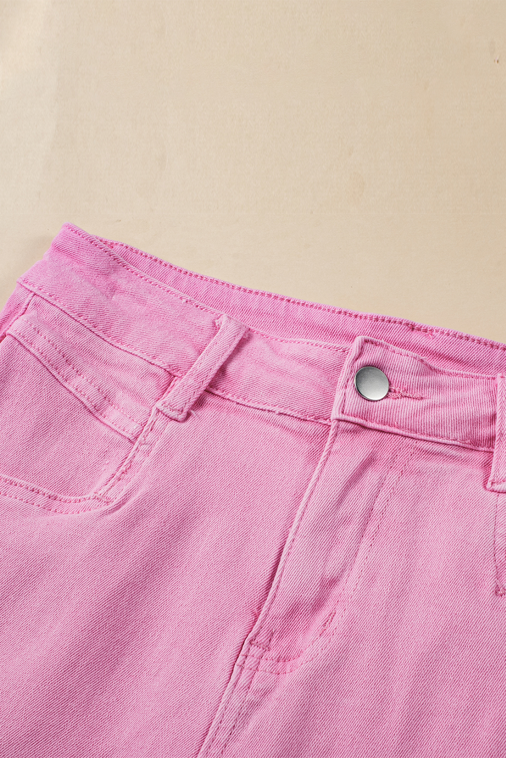 Women's Casual Pink Shorts, Mid Rise Cotton Blend Raw Hem - Detail View 9 Women's Casual Pink Shorts, Mid Rise Cotton Blend Raw Hem - Detail View 9
