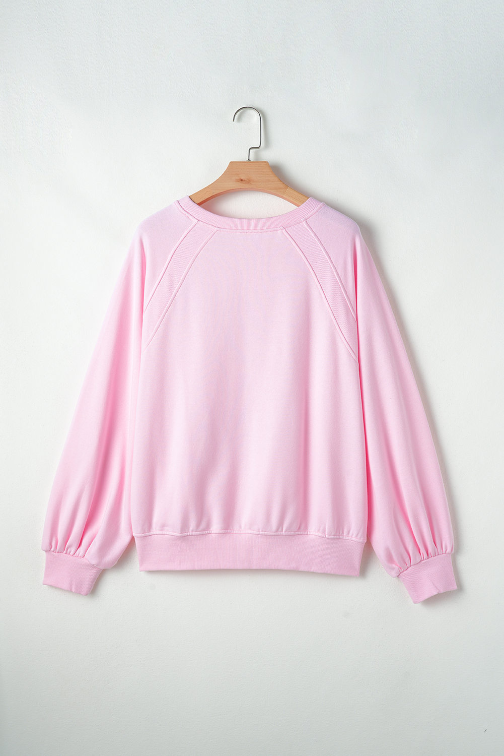 Women's Pink Hugs and Kisses Embroidered Raglan Sleeve Sweatshirt - Detail View 9 Women's Pink Hugs and Kisses Embroidered Raglan Sleeve Sweatshirt - Detail View 9