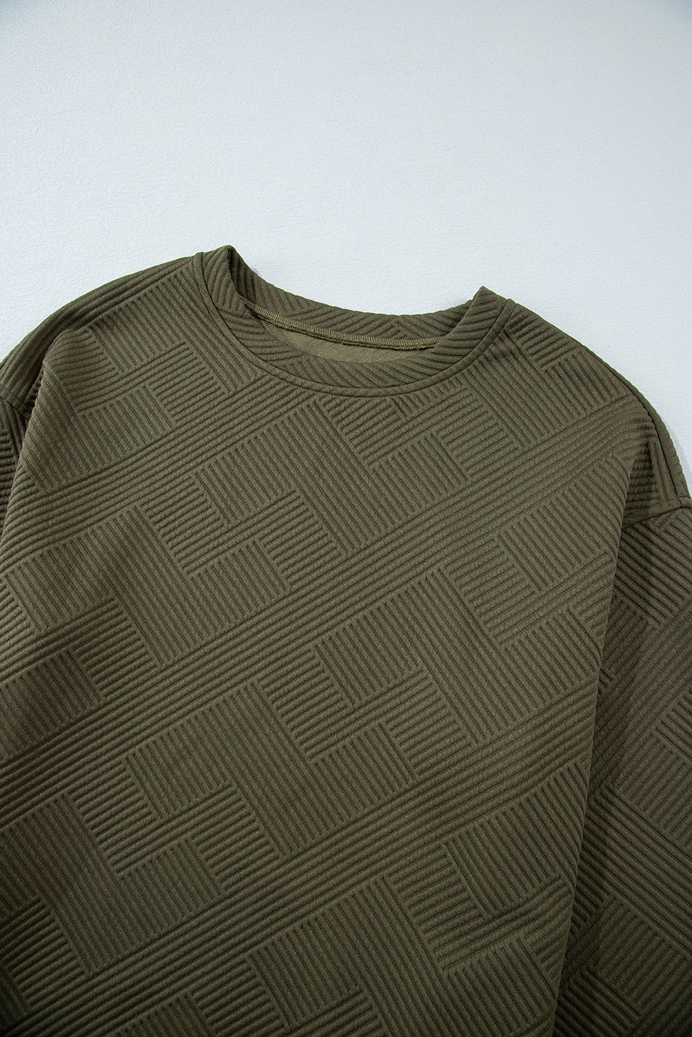 Women's Jungle Green Sweatshirt, Textured Round Neck Pullover - Detail View 16 Women's Jungle Green Sweatshirt, Textured Round Neck Pullover - Detail View 16