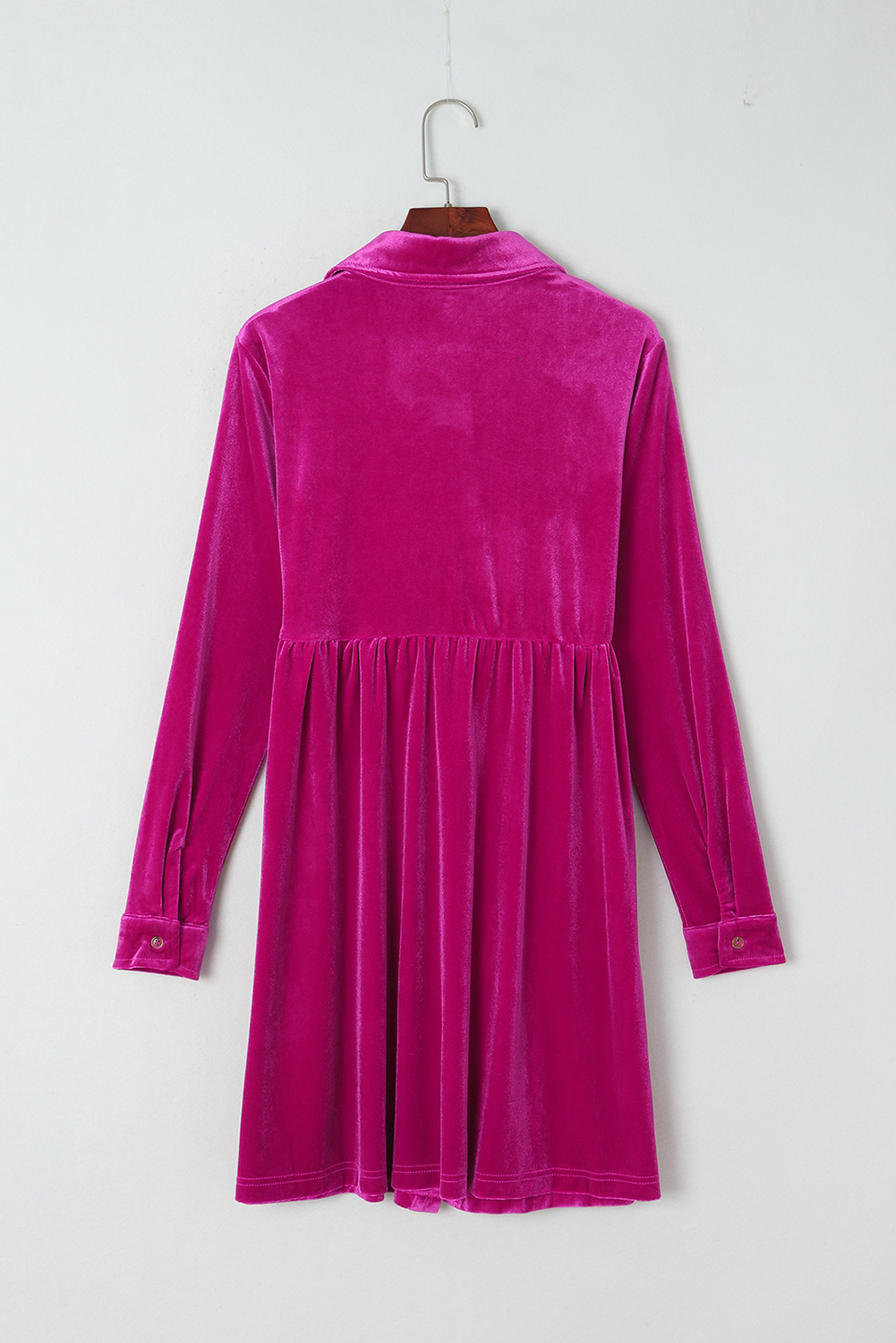Elegant Velvet Button Up Dress, Solid Color Daily Mini Style - Detail View 11 Elegant Velvet Button Up Dress, Solid Color Daily Mini Style - Detail View 11