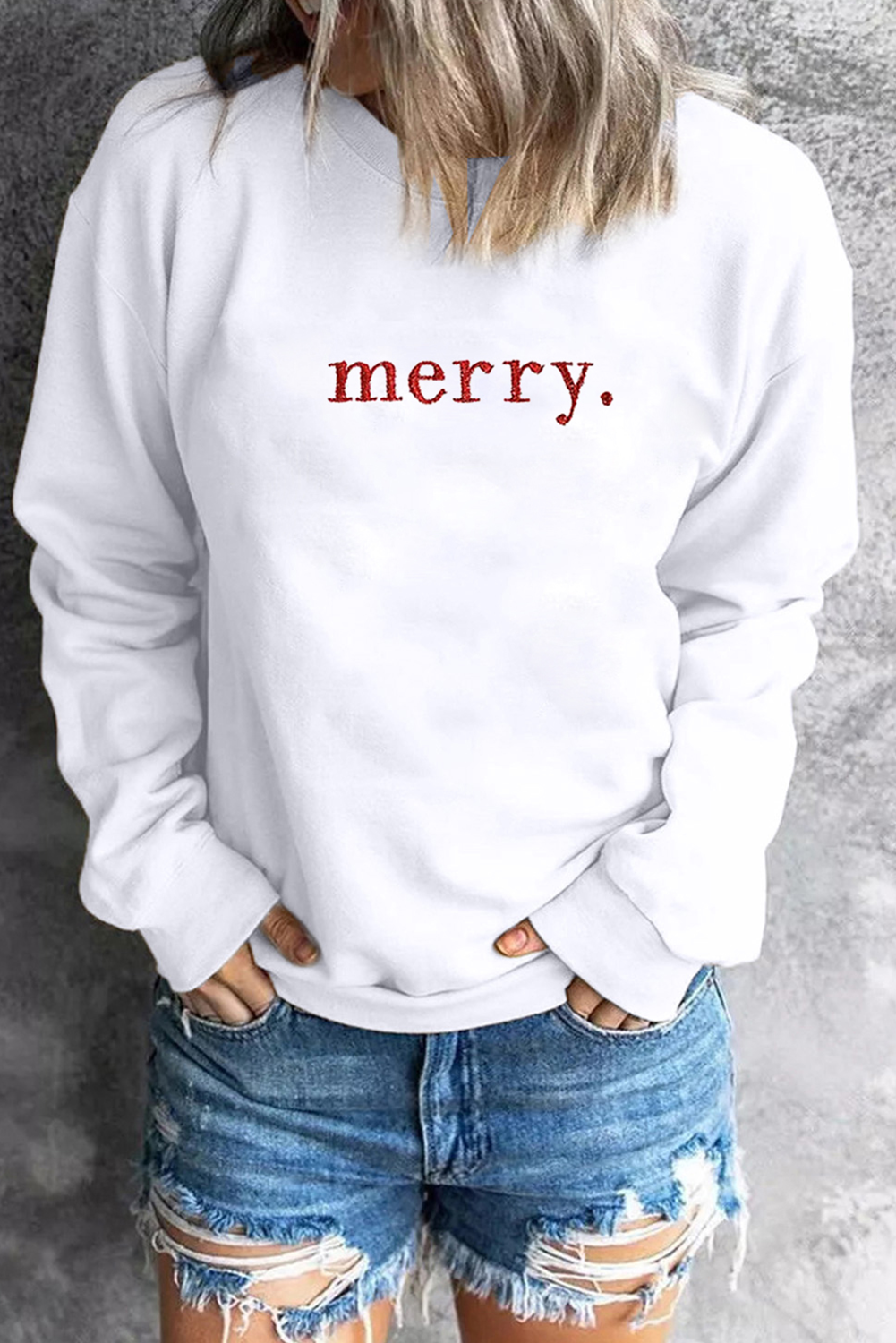 Women's Sweatshirt, Beige, Merry Graphic, Embroidered, Crew Neck, Long Sleeve, Casual, Holiday Attire, Christmas, Fall Fashion, Comfortable, Shift Silhouette, Graphic Sweatshirts, Daily Wear - Detail View 8 Women's Sweatshirt, Beige, Merry Graphic, Embroidered, Crew Neck, Long Sleeve, Casual, Holiday Attire, Christmas, Fall Fashion, Comfortable, Shift Silhouette, Graphic Sweatshirts, Daily Wear - Detail View 8