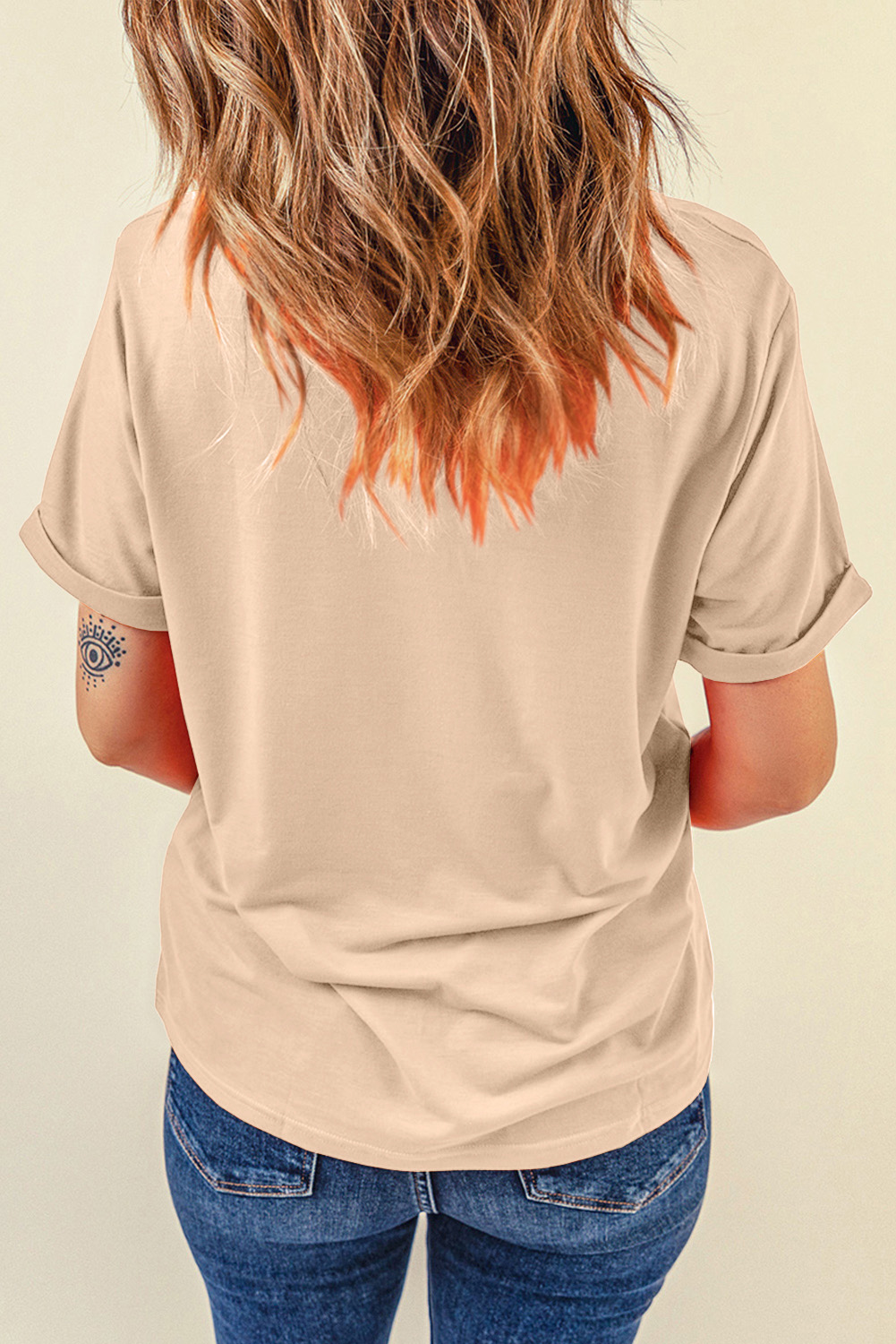 Short Sleeve Western Graphic Tee, Khaki Sequin Casual Top - Detail View 3 Short Sleeve Western Graphic Tee, Khaki Sequin Casual Top - Detail View 3
