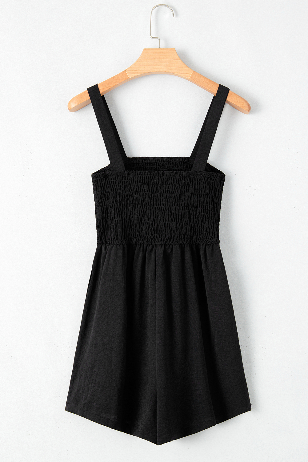 Women's Casual Summer Romper, Comfortable Solid Black Playsuit - Detail View 6 Women's Casual Summer Romper, Comfortable Solid Black Playsuit - Detail View 6