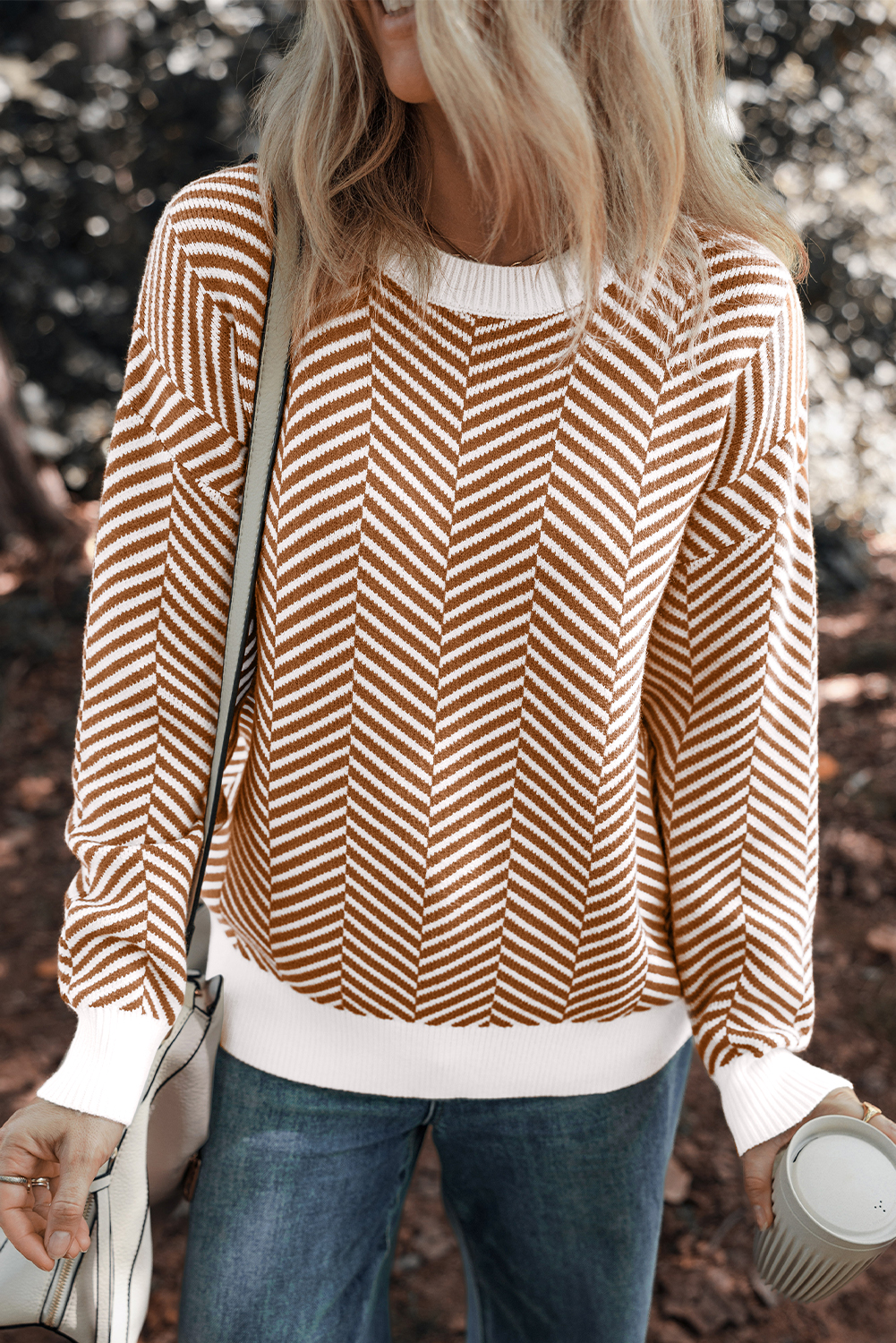Cozy and Comfortable Long Sleeve Crew Neck Sweater for Daily Wear - Coffee - Detail View 3 Cozy and Comfortable Long Sleeve Crew Neck Sweater for Daily Wear - Coffee - Detail View 3