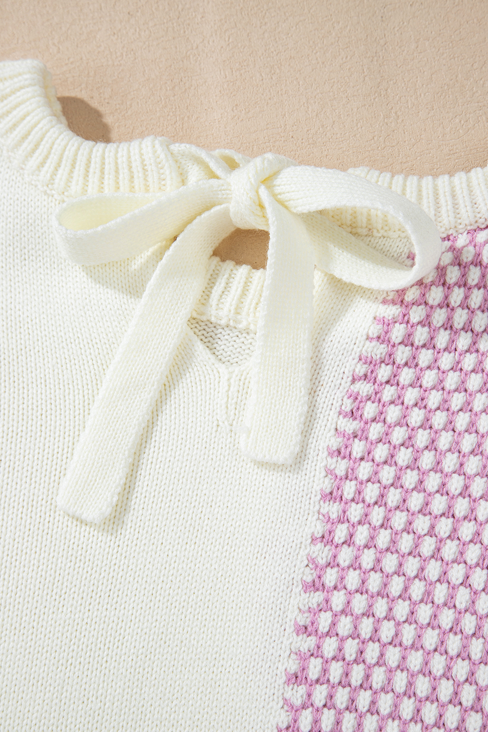Women's Bonbon Neutral Colorblock Tie Back Sweater - Casual Fall Fashion - Detail View 9 Women's Bonbon Neutral Colorblock Tie Back Sweater - Casual Fall Fashion - Detail View 9